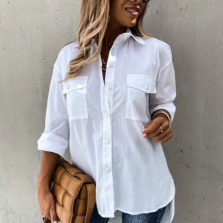 Autumn and Winter Irregular Loose Long Sleeve Lapel Shirt Top